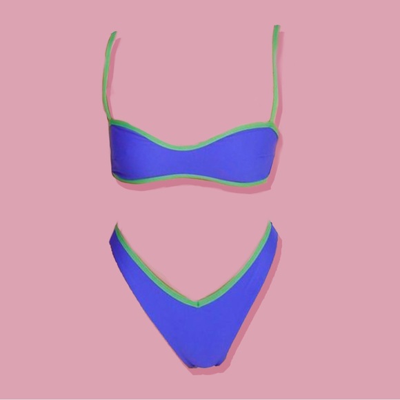mott 50 Other - Mott 50 Amethyst Purple Blue Matcha Green Lined Bikini Swim Cheeky Ruched V cut